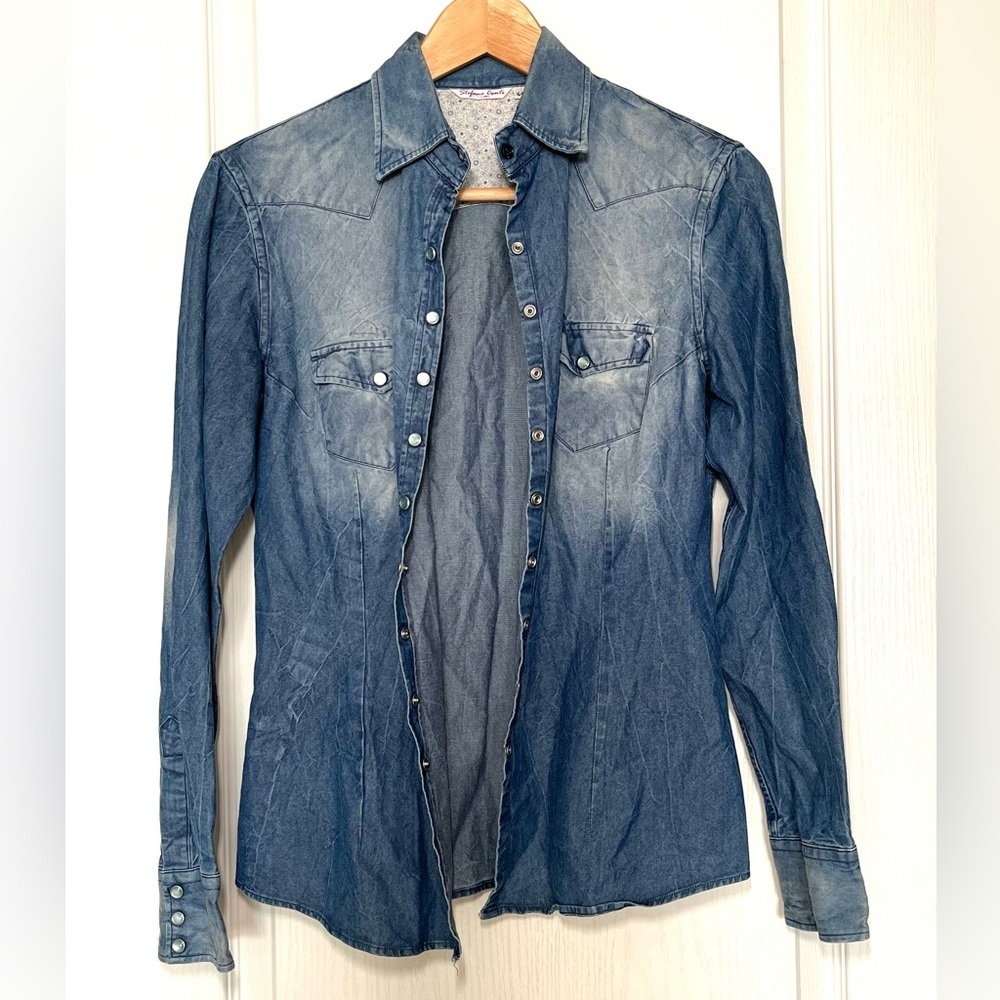 STEFANO Conti Donna Italian Denim Button Down Shirt EU 44 Western Cowgirl Boho